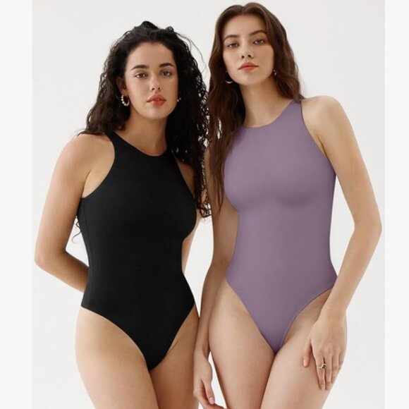 Reoria NWOT hazy lilac form fitting high neck sleeveless thong bodysuit 2XL - Picture 1 of 8